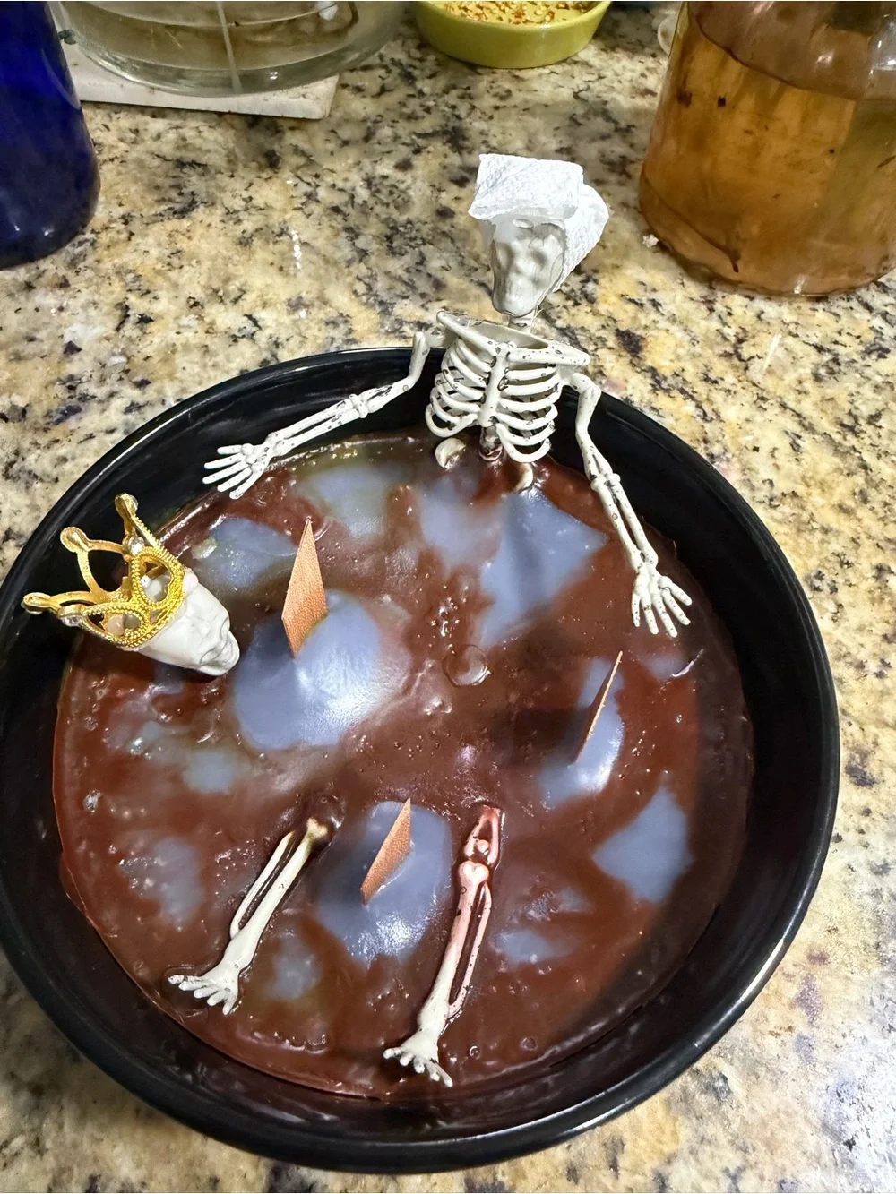 Halloween Skeleton Cake Topper Set with Gold Crown and Cream Skeletons